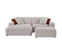 Canapé d'angle gauche et pouf en velours côtelé beige TIRONO de Maison Céphy