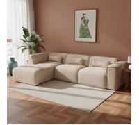 Canapé d'angle gauche fixe NUNA 5/6 places tissu taupe