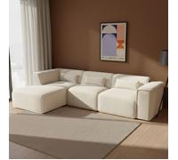 Canapé d'angle gauche fixe NUNA 5/6 places velours côtelé beige