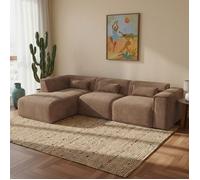 Canapé d'angle gauche fixe NUNA 5/6 places velours côtelé beige - Marron