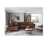 Canapé d'angle gauche INDIA 4 places convertible 2 coffres en tissu marron industriel - Marron - L304 x 212 x 86cm - LOUNGITUDE