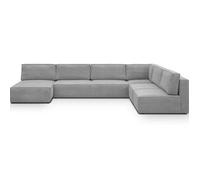 Canapé d'angle gauche modulable convertible 9/10 places en velours côtelé gris clair - Harper Mod