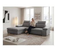 Canapé d'angle Gauche PABLO - 5 places - Convertible avec Coffre - Tissu Velours Mélangé - Gris