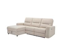Canapé d'angle gauche relax électrique avec rangements en tissu beige BURIOCA