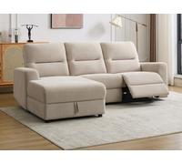 Canapé d'angle gauche relax électrique avec rangements en tissu beige BURIOCA