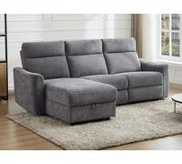 Canapé d'angle gauche relax électrique avec rangements en tissu gris chiné MOROZEL