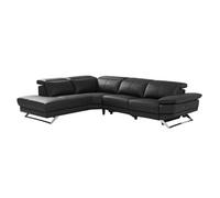 Canapé d'angle gauche relax électrique en cuir de vachette noir PUNO II