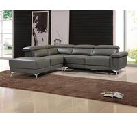 Canapé d'angle relax électrique en cuir PASCALINE - Anthracite - Angle gauche