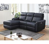 Canapé d'angle gauche relax électrique en cuir noir ISPICA