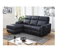 Canapé d'angle gauche relax électrique en cuir noir ISPICA
