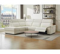 Vente-unique-Canapé d'angle Gauche Relax électrique en Tissu Beige KOKIBA