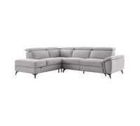 Vente-unique-Canapé d'angle Gauche Relax électrique en Tissu chiné Gris Clair CADILO