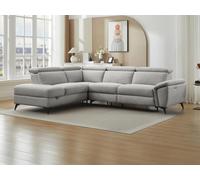 Canapé d'angle gauche relax électrique en tissu chiné gris clair CADILO