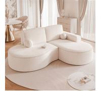 Canapé d'angle Gauche SOFIA - 3 places - Canapé Arrondi Tissus Amovibles - Tissu Bouclé texturé - Blanc