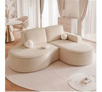 Canapé d'angle Gauche SOFIA - 3 places - Canapé Arrondi Tissus Amovibles - Tissu Bouclé texturé - Crème