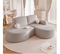 Canapé d'angle Gauche SOFIA - 3 places - Canapé Arrondi Tissus Amovibles - Velours élégant brillant - Gris