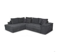 Canapé d'angle gauche TAMIA convertible avec coffre et 2 poufs en tissu - Gris foncé - L288 x P224 x H87cm - LOUNGITUDE