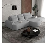 Canapé d'angle gris Olivio canapé d'angle élégant avec fonction de couchage et table de chevet Canapé d'angle en tissu bouclé, couleur : gris, ottoman : à droite