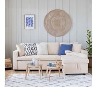 Happy Garden Canapé d'angle convertible Clark 3 places velours côtelé beige, coffre