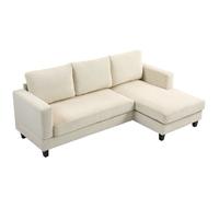 HOMCOM Canapé d'angle en Velours côtelé canapé 3 Places avec méridienne et Coussin à Ressorts épais, Largeur 214 cm, Design Moderne, Charge jusqu'à 400 Kg, pour Salon, Appartement, Beige
