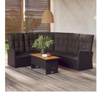 Canapé d'angle - Inclinable - Noir - Résine tressée - Dossier réglable - Coussins amovibles