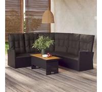 Canapé d'angle - Inclinable - Noir - Résine tressée - Dossier réglable - Coussins amovibles