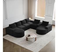 Canapé d'angle incurvé en Chenille avec Fauteuil inclinable,canapé panoramique entièrement comprimé et sans Cadre,canapé 6 Places en Forme de L,à Compression en Mousse Ensemble Deux pièces