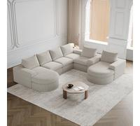 Canapé d'angle incurvé en Chenille avec Fauteuil inclinable,canapé panoramique entièrement comprimé et sans Cadre,canapé 6 Places en Forme de L,à Compression en Mousse Ensemble Deux pièces