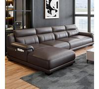 Canapé d'angle Italien en Cuir café foncé, Style épuré et Luxueux, Structure en Bois Massif, spacieux et Confortable, Dimensions Modernes, idéal pour Salon, Bureau ou Appartement.