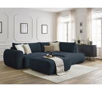 Canapé d'angle L convertible coffre LUCIEN gros côtelé doux avec pouf bleu foncé angle droit BOBOCHIC 4 places Angle droit Bleu foncé