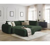 Canapé d'angle L convertible coffre LUCIEN gros côtelé doux avec pouf vert angle droit BOBOCHIC 4 places Angle droit Vert