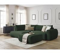 Canapé d'angle L convertible coffre LUCIEN gros côtelé doux avec pouf vert angle gauche BOBOCHIC 4 places Angle gauche Vert