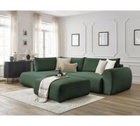 Canapé d'angle L convertible coffre LUCIEN tissu lisse avec pouf vert angle gauche BOBOCHIC 4 places Angle gauche Vert