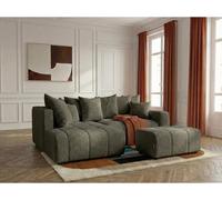 Canapé d'angle L convertible coffre ROXELANE tissu bouclette avec pouf vert angle gauche BOBOCHIC 4 places Angle gauche Vert
