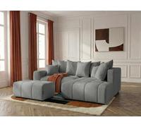 Canapé d'angle L convertible coffre ROXELANE tissu chiné avec pouf gris clair angle droit BOBOCHIC 4 places Angle droit Gris clair