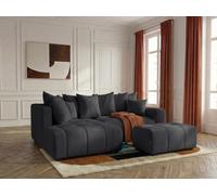 Canapé d'angle L convertible coffre ROXELANE tissu chiné avec pouf gris foncé angle gauche BOBOCHIC 4 places Angle gauche Gris foncé