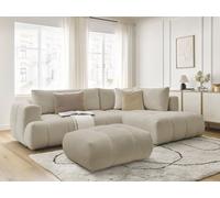 Canapé d'angle L convertible FUJI tissu bouclette avec pouf beige angle droit BOBOCHIC 4 places Angle droit Beige