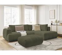Canapé d'angle L convertible FUJI tissu bouclette avec pouf vert angle droit BOBOCHIC 4 places Angle droit Vert