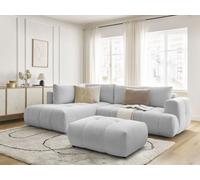 Canapé d'angle L convertible FUJI tissu lisse avec pouf gris clair angle gauche BOBOCHIC 4 places Angle gauche Gris clair