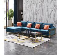 Canapé d'angle L Form Table basse Canapé Design Coussin Luxe Bleu Table 2pcs Métal
