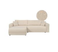 Canapé d'angle LEILA convertible et réversible 3 places en tissu bouclette - Beige