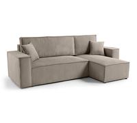 Canapé d'angle LISA convertible réversible coffre velours côtelé coloris grège taupe