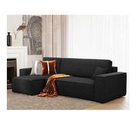 Canapé d'angle LISA convertible réversible coffre velours côtelé noir anthracite