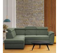 Canapé d'angle Madera Corner en forme de L Canapé avec fonction sommeil Tiroir de lit Canapé convertible en forme de l avec appuie-tête Canapé-lit moderne, Tissu : matana 06 - vert, Ottomane : gauche