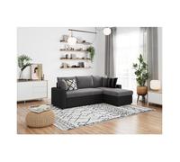 Canapé d'angle MARIA Réversible et convertible avec Coffre en simili et microfibre - Gris/Noir - L227 x P146 x H81cm - LOUNGITUDE
