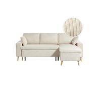Canapé d'angle MARIA SCANDINAVE réversible convertible avec coffre en velours côtelé - Beige