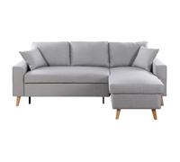 Canapé d'angle MARIA SCANDINAVE Réversible et convertible Avec Coffre en Tissu - Gris clair - L227 x 148 x 95cm - LOUNGITUDE