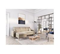 LOUNGITUDE - Maria SCANDINAVE - Canapé d'angle réversible - Convertible - 4 Places - Coffre - en Velours - Beige - L227cm