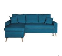 Canapé d'angle MARIA SCANDINAVE réversible et convertible avec coffre en velours - Bleu pétrole - L227 x 148 x 95cm - LOUNGITUDE