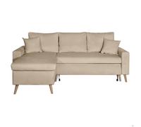 Canapé d'angle MARIA SCANDINAVE VELOURS réversible et convertible avec coffre - Grège